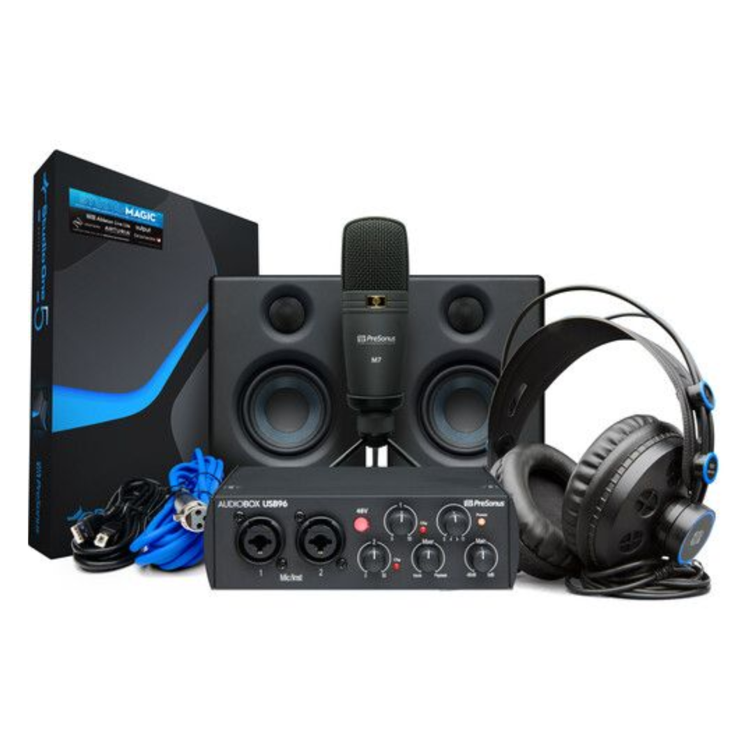 PreSonus AudioBox 96 Ultimate Recording Bundle with Interface, Mic, Headphones, Monitor, DAW, StudioMagic Plugins and accessories (Black) - 25th AE